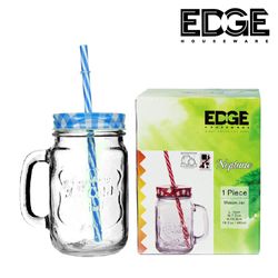 Edge Houseware 200ML/ 7Oz  set of 3 Mason Jar Mugs with Handle and Straws