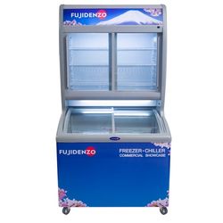Fujidenzo 15 cu.ft Stacked Showcase Freezer and Chiller, Bottom - 10 cu. Ft. curved glass Dual Function can be used as either Freezer or Chiller