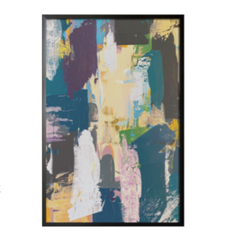 Blue and yellow brush abstract poster 24x36