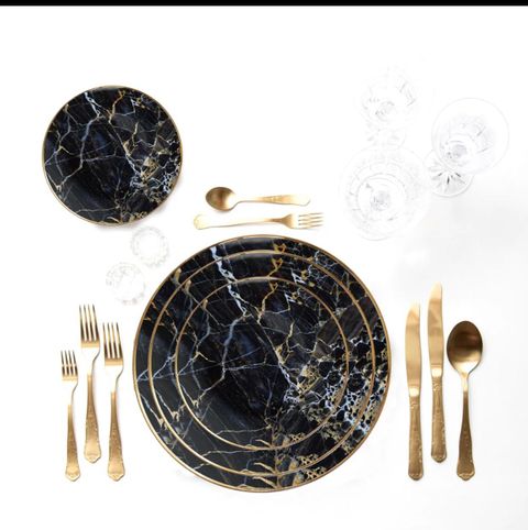 Homescapes Black Marble Swirl Dinnerware Set of 8 (Good for 4pax)