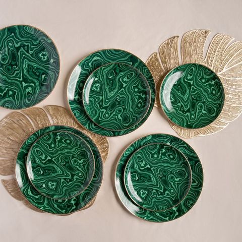 Homescapes Green Marble Swirl Dinnerware Set of 8 (Good for 4pax)