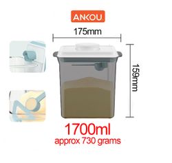 Ankou Airtight 1 Touch Button Tinted Container With Scoop Spoon and Holder with Scraper 1700ml