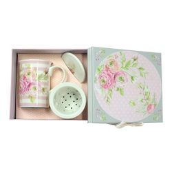 Tea Rose Mug Set with Strainer & Lid