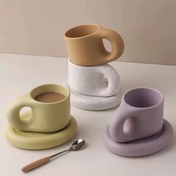 Happy Home PH Nordic Ceramic Chunky Mug and Oval Saucer Set