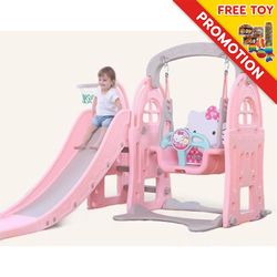 3 in 1 Hello Kitty Japan Made Slide Swing and Basketball Ring Activity Center for Kids