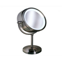 Vanitibasics Clarity 8 3/4" double-sided Lighted Vanity Mirror with Satin Chrome Finish (8x/1x)